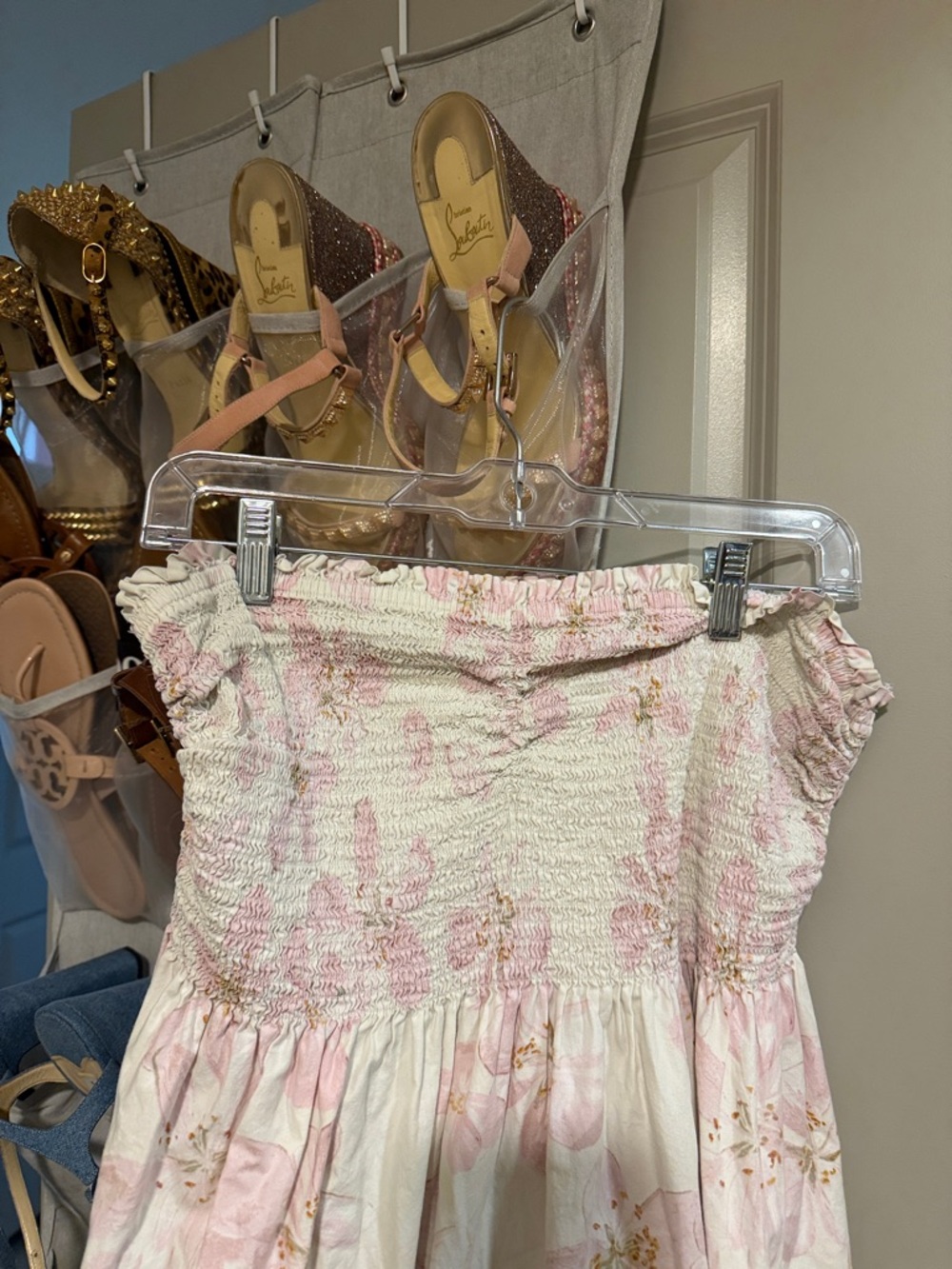 H&M Strapless Smocked Dress in Pink and Cream Floral - Picture 4 of 7